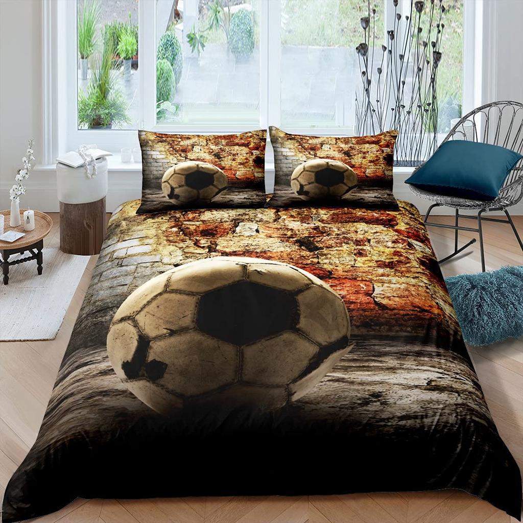Set Față de Plapumă Albastru Flacără Fotbal Pentru Adolescenți Băiat Imprimare 3D Set Față de Plapumă Fotbal Dimensiune Completă Set Lenjerie de Pat Foc și Gheață Dimensiune Queen