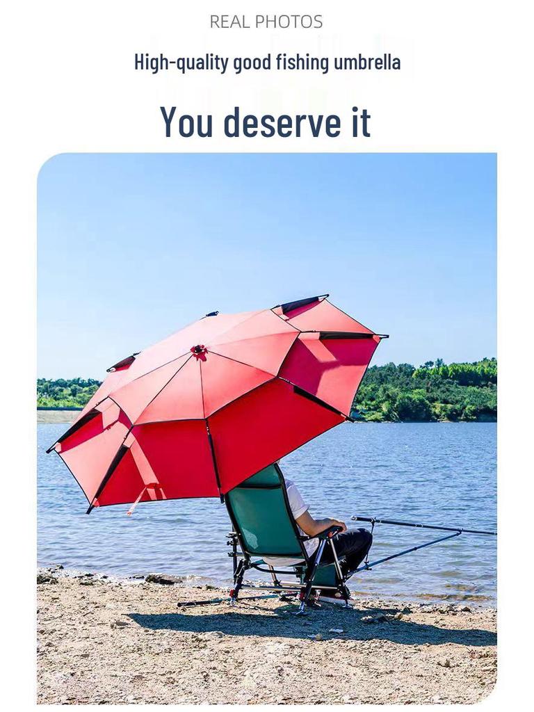 Large Red 2.0 Folding Fishing Umbrella – Sun and Rain Protection Outdoor Sunshade