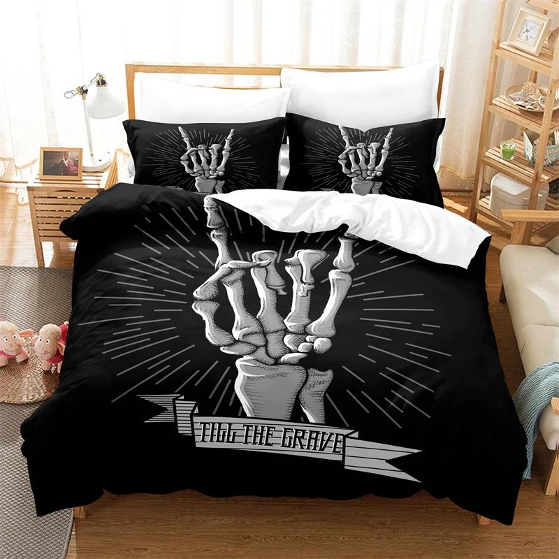 Skeleton King Queen Duvet Cover Skull Bedding Set For Kids Teens Adults Halloween Bedroom Decor Soft Comforter Cover Pillowcases