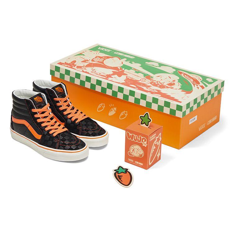 Vans Miro&Wujo X  SK8 Rabbit Year Limited Edition Printed High-Top Skate Shoes Unisex Skate Shoes Black Orange VN0A4BVTY8J(S-BOX)