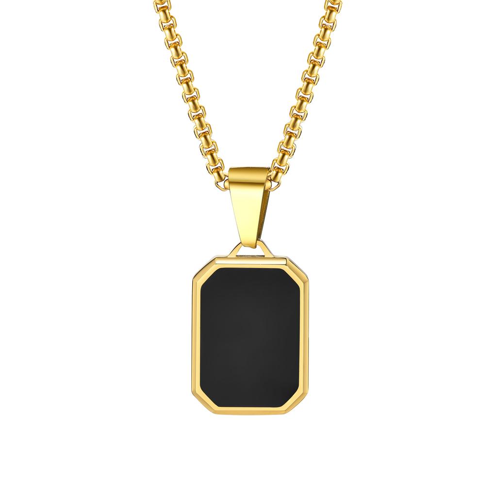 Vnox Simple Geometric Pendant Necklaces For Men Women, Stainless Steel Rectangle Pendant, Natural Stone Collar With Box Chain