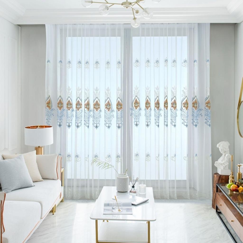 1 st Modernt Broderad Skir Gardinpanel, Fönsterdraperier för Vardagsrum Sovrum, Geometriskt Mönster