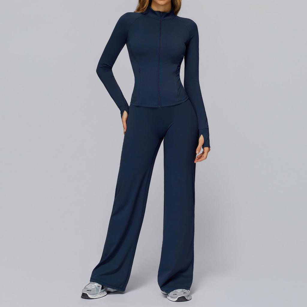 European-American Yoga Set: Brushed Wide-Leg Sportswear for Running & Fitness