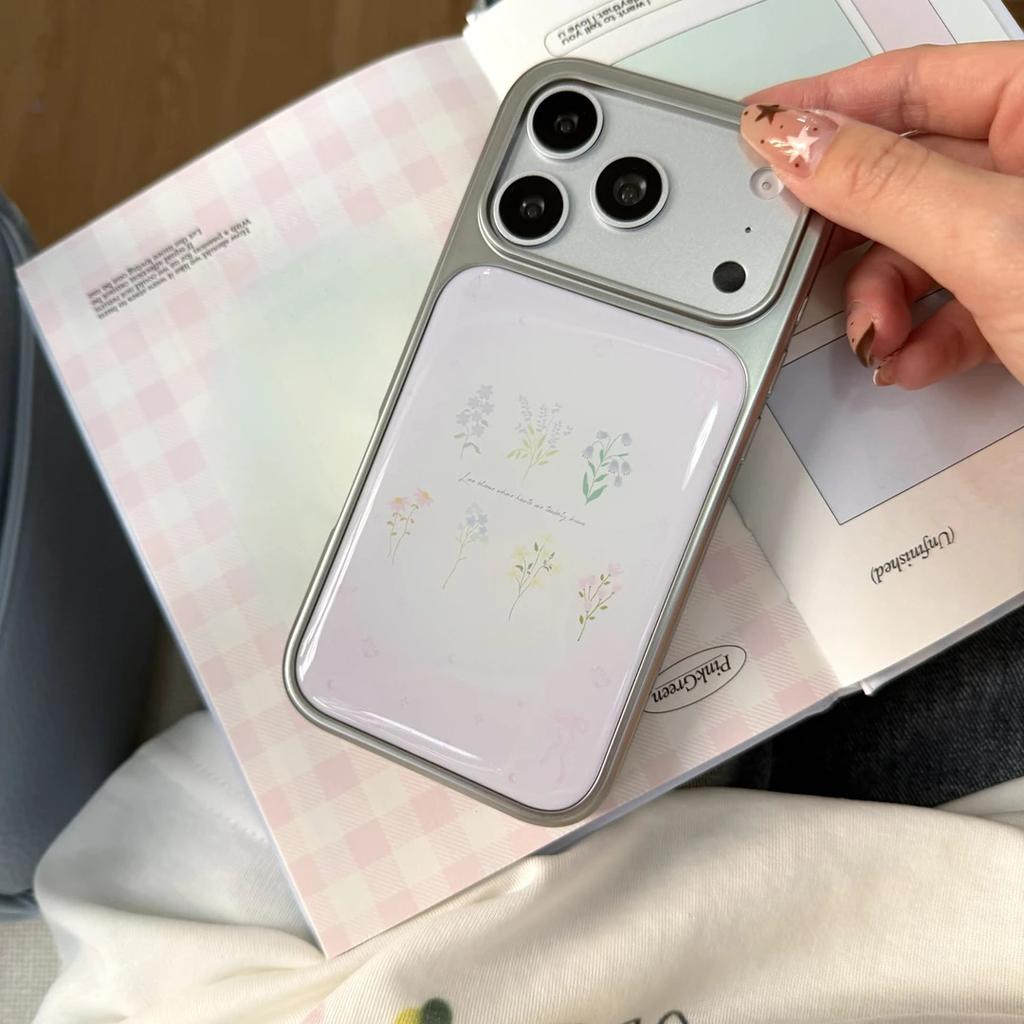 ins gentle light purple flower and grass suitable for Apple 17Promax mobile phone case IP16/15/14/13 Epoxy water condensation 12