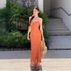 Sanya Travel Wear Orange Floral Suspender Backless Dress Women Thin Seaside Vacation Photo Beach Dress