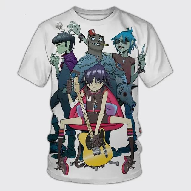 Summer Round Neck Gorillaz Band Graphic 3D Printed Casual Short Sleeved Children's Boy T-shirts - Medium Stretch Polyester Fabric Relaxed Fit Clothing