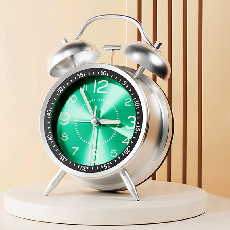 4 Inch Silent Alarm Clock With Night Light Portable Multi-Function Desk Clock For Students Home