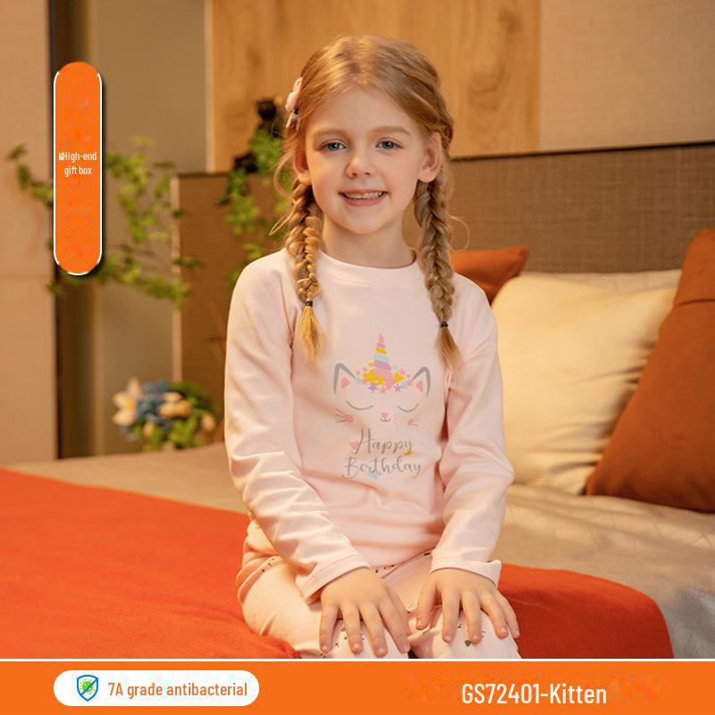 

Комплект термопижамы для девочек из чистого хлопка - свитер с полуворотником и осенняя домашняя одежда для детей 120 (Height 105-115cm, Weight 15-20kg)