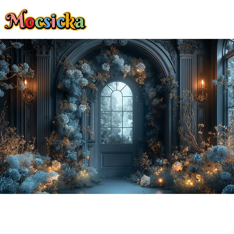 Mocsicka Photography Background Dreamy Misty Arch Castle Floral Decor Wedding Maternity Adult Art Portrait Backdrop Photo Studio