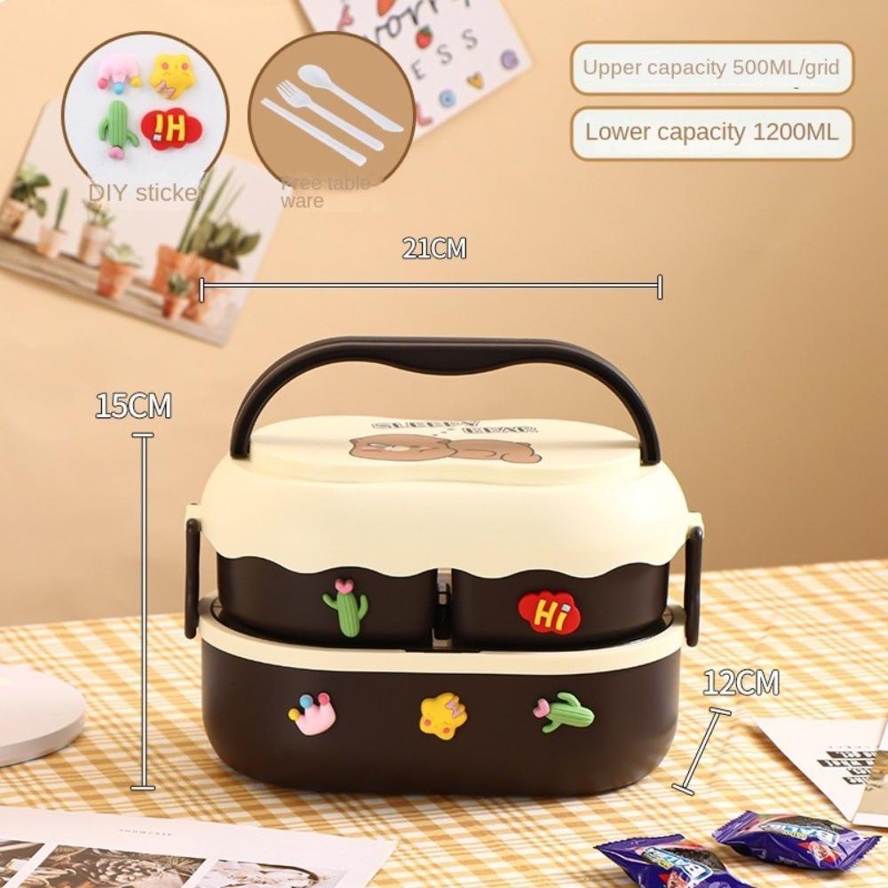 1600ml Cartoon Double Layer Lunch Box Leakproof Food Box Food Warmer Container School Office Lunch