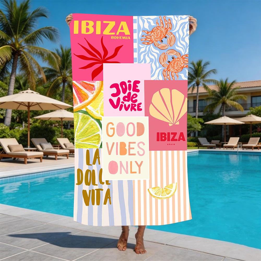 Ibiza Tropische Zitat Collage Druck Strandtuch Anti-Sand Mikrofaser Pooltuch Sommer Strand Schwimmen Meeresufer Urlaubsbedarf