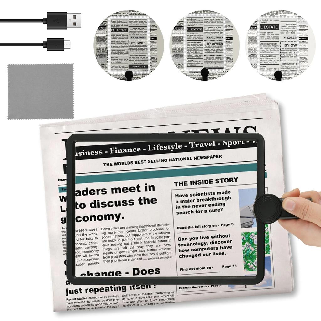 5X Full Page Magnifier Neck Mounted Hands Free Dimmable LED for Books Maps Newspaper Painting Repair