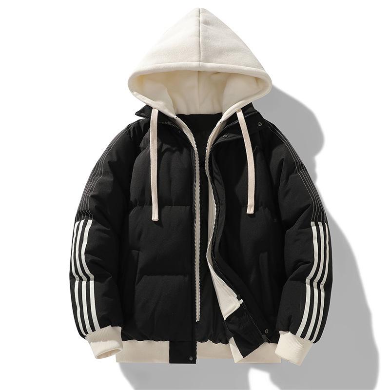 Fake Two-piece Cotton Jacket for Men In Winter New American Casual Hooded Thickened Warm Cotton Jacket