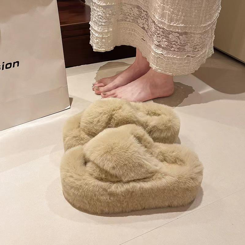 Mao Mao slippers women's new high-end outdoor wear versatile autumn and winter one-word thick-bottomed cotton slippers