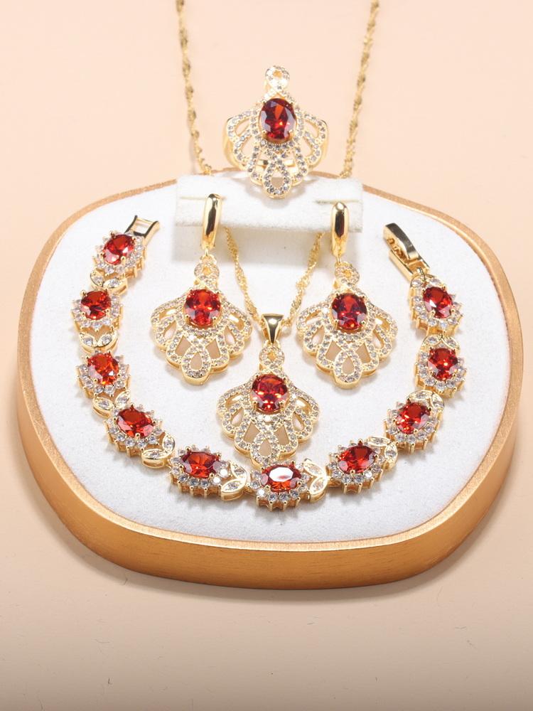 12-Colors Luxury Quality Big Jewelry Set Wedding Ring Adjustable Necklace And Earrings Bridal Accessories Charm Chain Bracelet