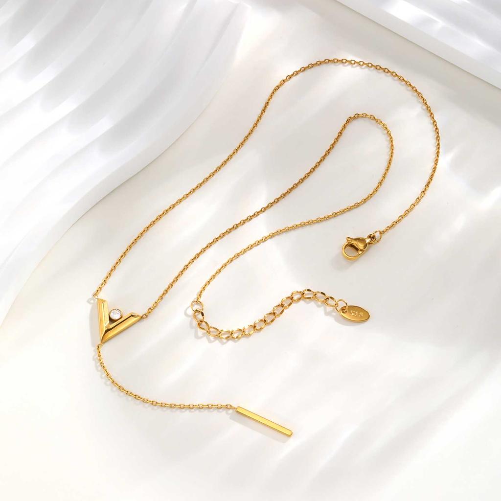 Fashion Minimalist Y-Shaped Long Tassel Necklace, Gold-color Stainless Steel V Necklace, Holiday Party Jewelry for Women Gift