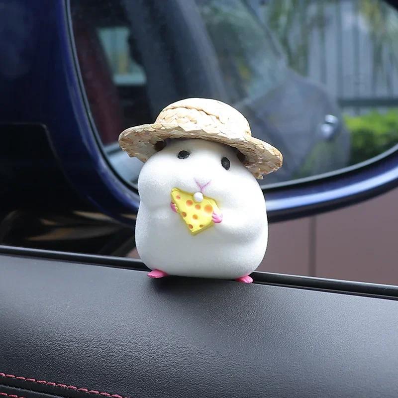 

Car Ornaments Cute Hamster with Straw Hat Decoration Car Accessories Car Dashboard Cartoon Couple Gift Dashboard Accessories