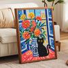 DIY Stretched Canvas Pearl Art Kit Black Cat and Flower Vase Design 5D Sparkling Bead Painting Relaxing Hobby Gift for Home Decoration