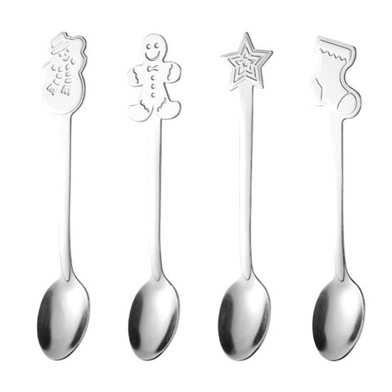 Elegant Table Decor for Parties 4Pcs Christmas Dessert Spoons, Stainless Steel Coffee Spoons with Gingerbread Man Star Stocking Snowman Handle, Unique