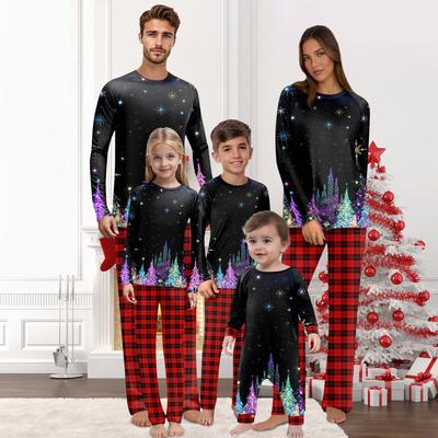Noel Baskıları Aile Eşleşen Uzun Kollu Üstler+Pantolon Seti Aile Eşleşen Setler