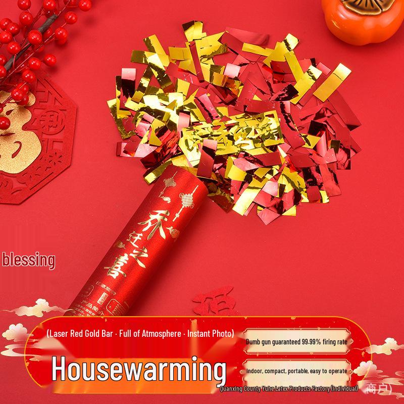 Housewarming Celebration Confetti Cannons - Red and Gold Handheld Ribbons for New Home Ceremony