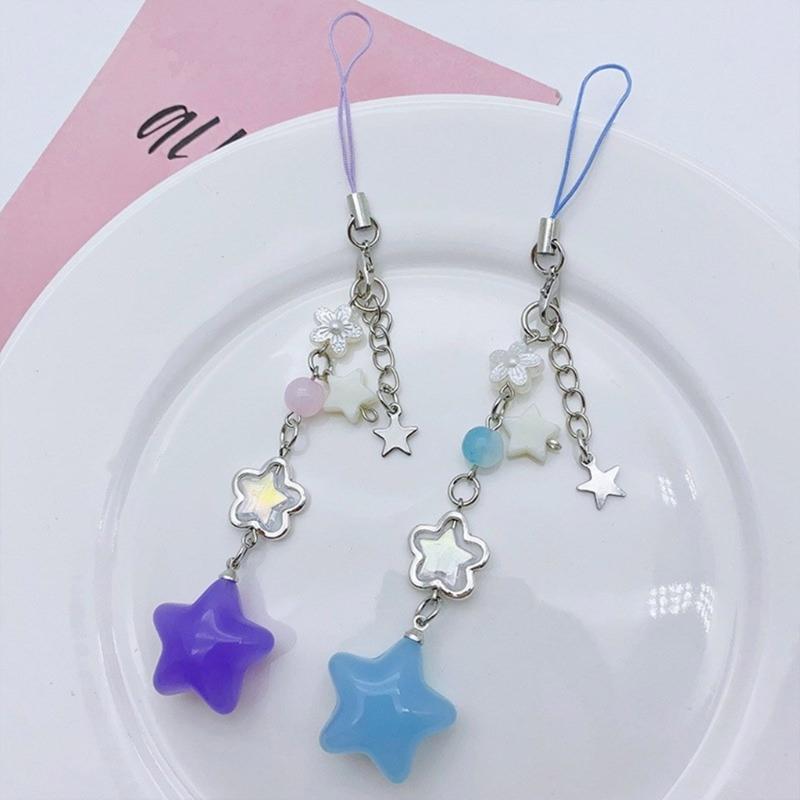 Cute Star Bead Tassels Pendant Phone Straps Lanyard Pocket Keychain Strap Backpack Charm Car Keys Decoration Chain