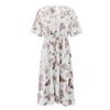 Large Size Ladies Flower Print V-neck Short-sleeved Dress European and American Waist Loose Split Mid-length Chiffon Skirt