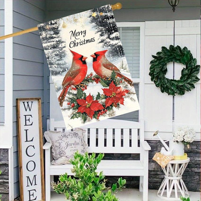 1pc, Merry Christmas Cardinal Red Berry Snowflakedouble-sided garden flag yard decoration, outdoor decoration, lawn decoration, flag only
