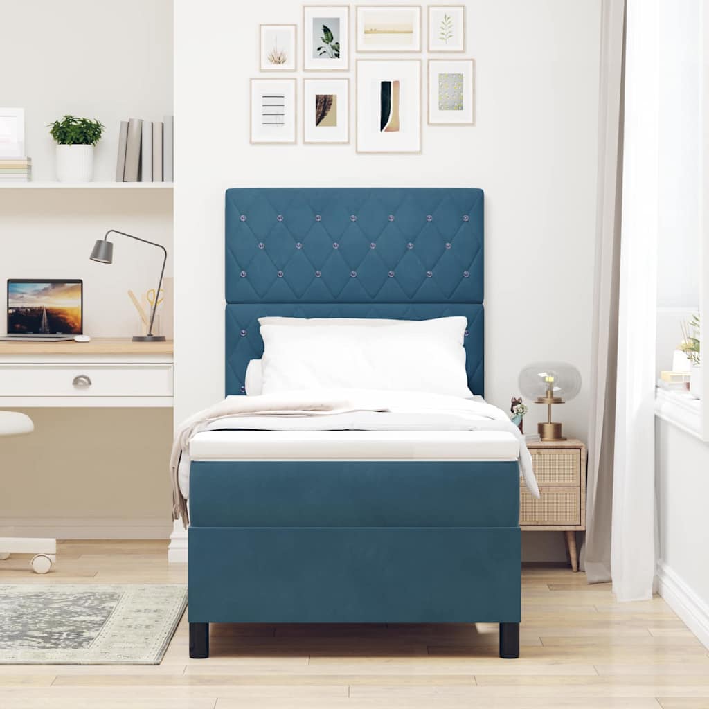 Boxspring Bed with Mattress Dark Blue 100 X 200 Cm Velvet