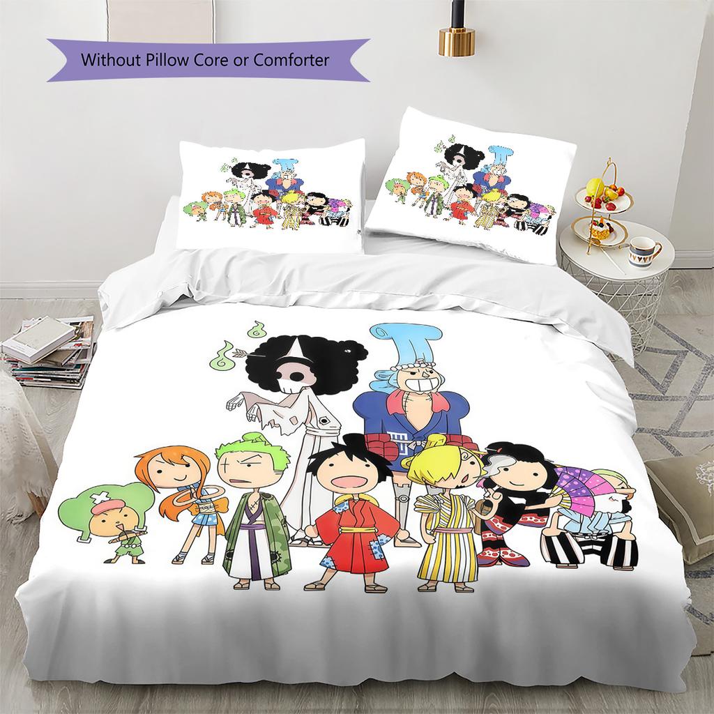 One Piece Logo Pattern Bedding Quilt Set Quilt Cover Pillowcase Home Birthday Gift(1 * Duvet Cover + 2 * Pillowcase, Without Core)