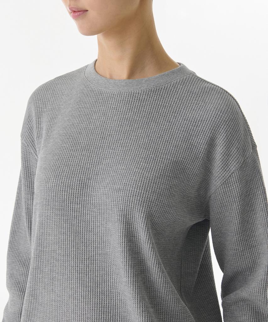 MUSINSA STANDARD WOMAN Women'S Waffle Relaxed Crew Neck Long Sleeve T-Shirt [Melange Grey]