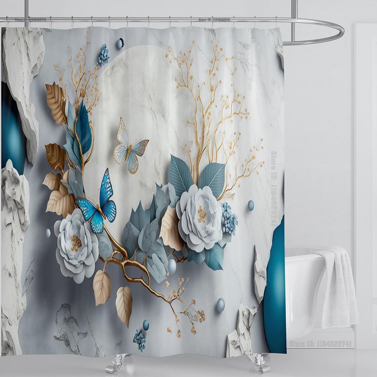 

3D печать Роскошная шторка для душа в китайском стиле с бриллиантовым цветком, полиэстеровая ткань, высококачественная, с крючками, коврик для ванной W240xH180cm