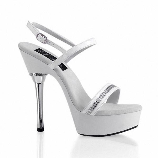 

Летние босоножки с бриллиантами и рыбьим ртом на тонком каблуке для вечернего шоу с прозрачными кристаллами на высоком каблуке 14 см, платформа 4 см YKC 46 белый