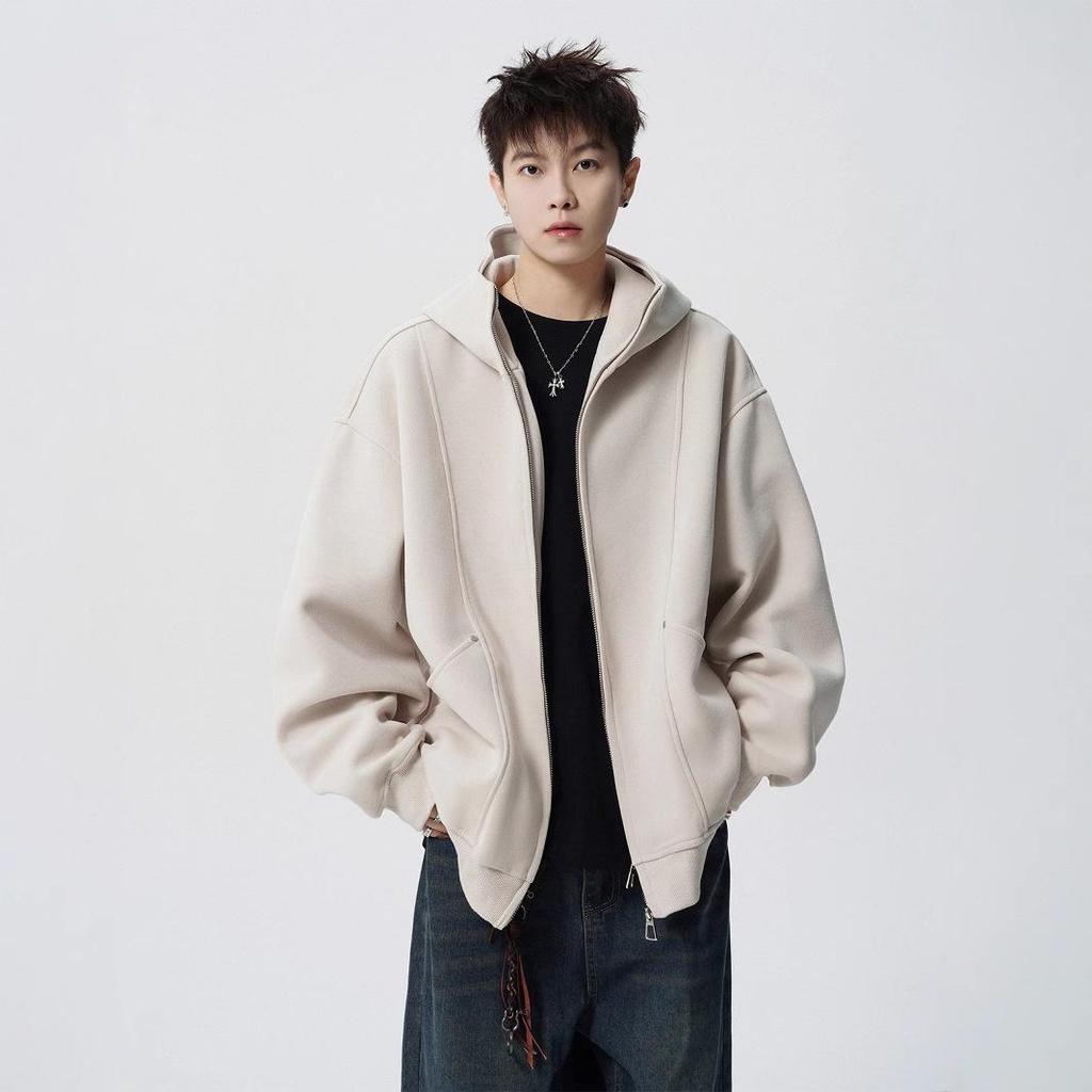 Men's Dark Grey Academic Style Hoodie - Heavyweight Autumn/Winter Trendy Brand Design for Couples