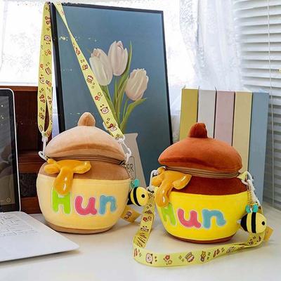 Měkká crossbody taška ve tvaru sklenice na med, vyšívaná žlutá kreslená taška, kreativní pouzdro na rameno ve tvaru medového hrnce, dětská