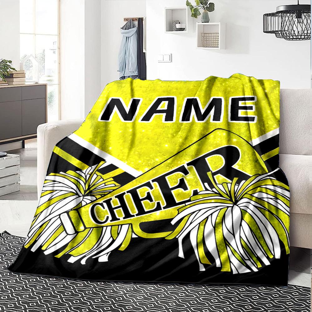 Cheerleader Spirit Yellow And Black Throw Customizable Blanket Personalized Text Warmthful Decor Great For Sofa Couch Office Bed Picnics Four Seasons
