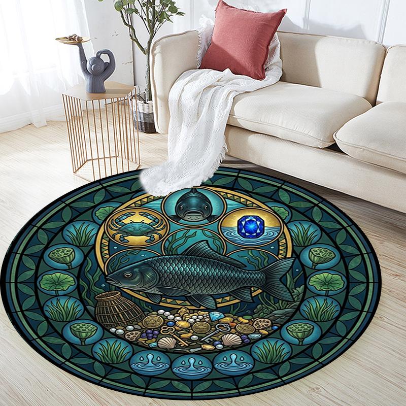 Fish Insects Nature Round Area Rug Under Office Chairs Bedroom Living Room Home Decor