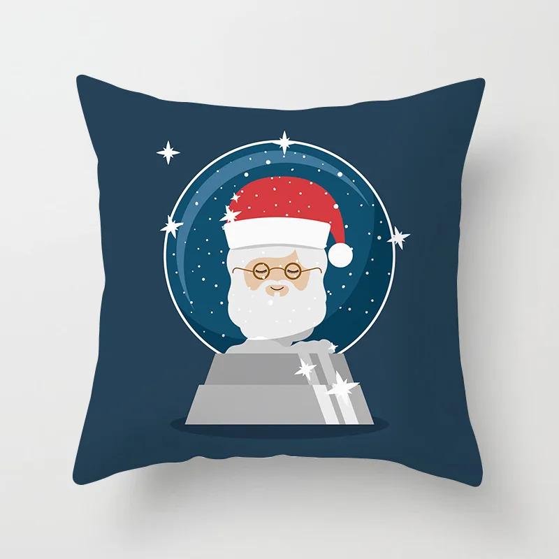 Home decor christmas blue snowflake merry santa print polyester cushion cover pillowcase funda de almohada