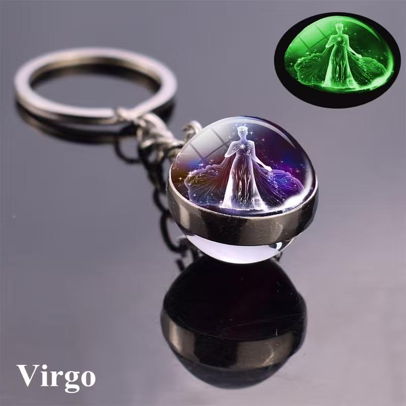 12 Constellations Glass Ball Keychain Zodiac Pendant Key Ring for Women Men