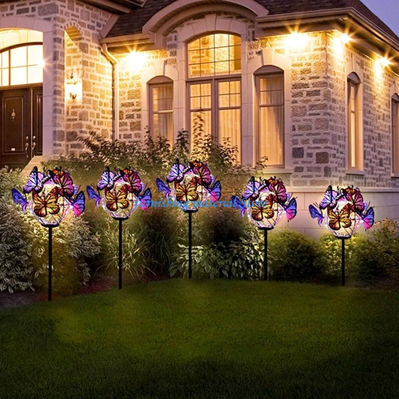 Y5GD Outdoor Solar Pathway Lights Butterfly Balls Decorative Light Solar Garden Light