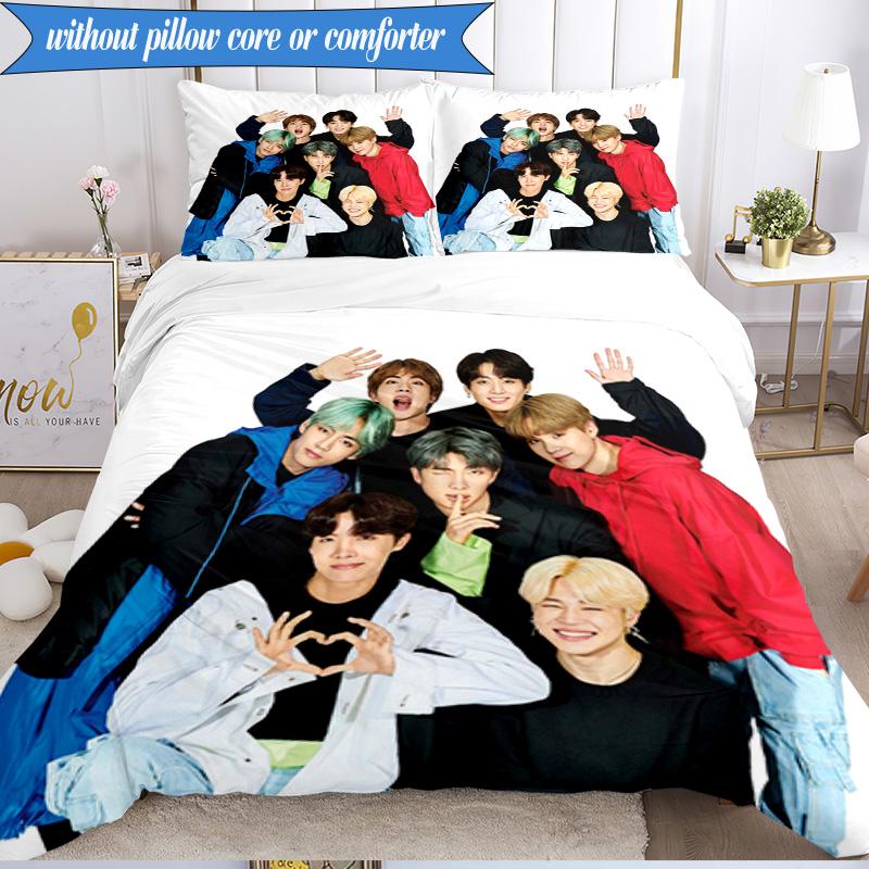 Ensemble de literie coloré K-pop Gathering 3 pièces, Groupe de musique K-pop, Idéal pour la chambre à coucher, le dortoir, Comprenant 1 housse de couette et 2 taies d'oreiller, Cadeaux pour fans