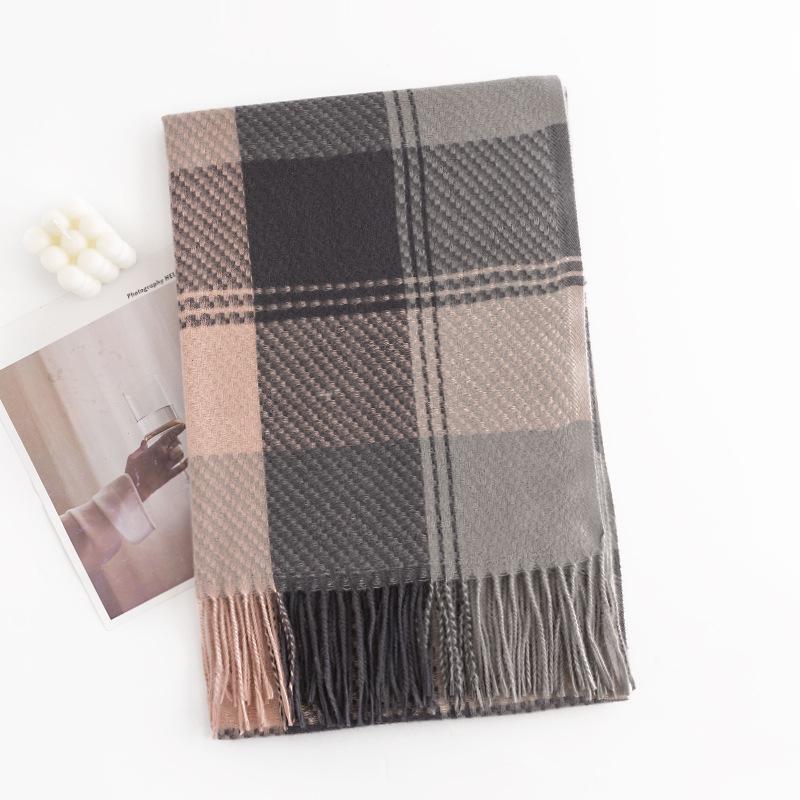 New sweet warm imitation cashmere scarf plaid student couple winter thickened warm scarf