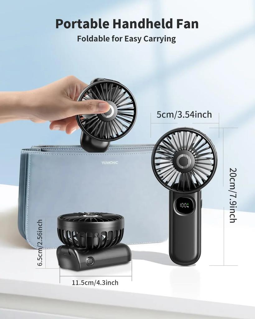 Handheld Fan Foldable Portable Fan with LED Display 3000mAh Battery Operated Mini Hand Held Fan for Travel Beach Outdoor Fanatec