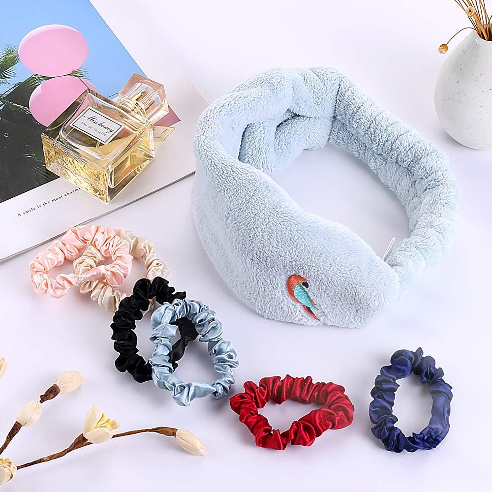 Headbands Knot Turban Headband Hair Band Elastic Plain Fashion Hair Accessories, Satin Hair Ties for Breakage Prevention (1 Hair Wraps and 6