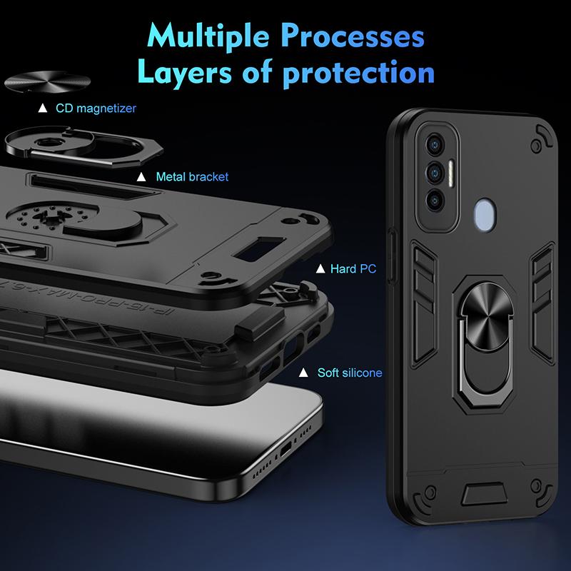 For Tecno Spark 7 Pro 7P 8 8T 8C 9 9T Spark 10 10C Spark 20 Case Shockproof Armor Car Magnetic Ring Stand Hard Back Phone Cover