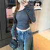 Design Sense Sexy Slant Shoulder Slim Skinny Long Sleeve T-Shirt Women's Autumn and Winter Niche Bottom Shirt Off-Shoulder Top