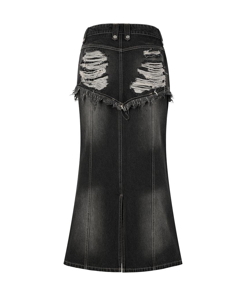 The Vinyl House Destroyed Double Denim Skirt Black
