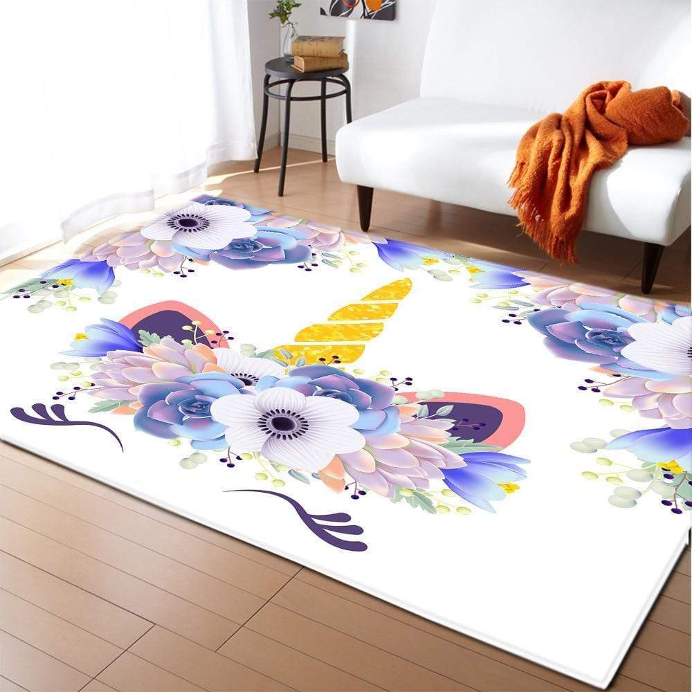 Cute Unicorn Carpet Cartoon Magical Animal Indoor Floor Mat Colourful Floral Area Rug for Kids Girls Living Room Decor Doormat