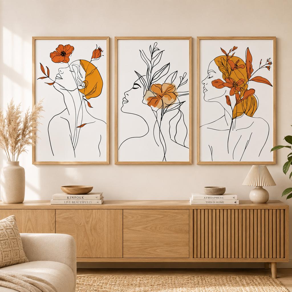 Abstract Line Wall Art, Fashion Woman Flower Canvas Painting Modern Poster Prints Bedroom Living Room Wall Decor