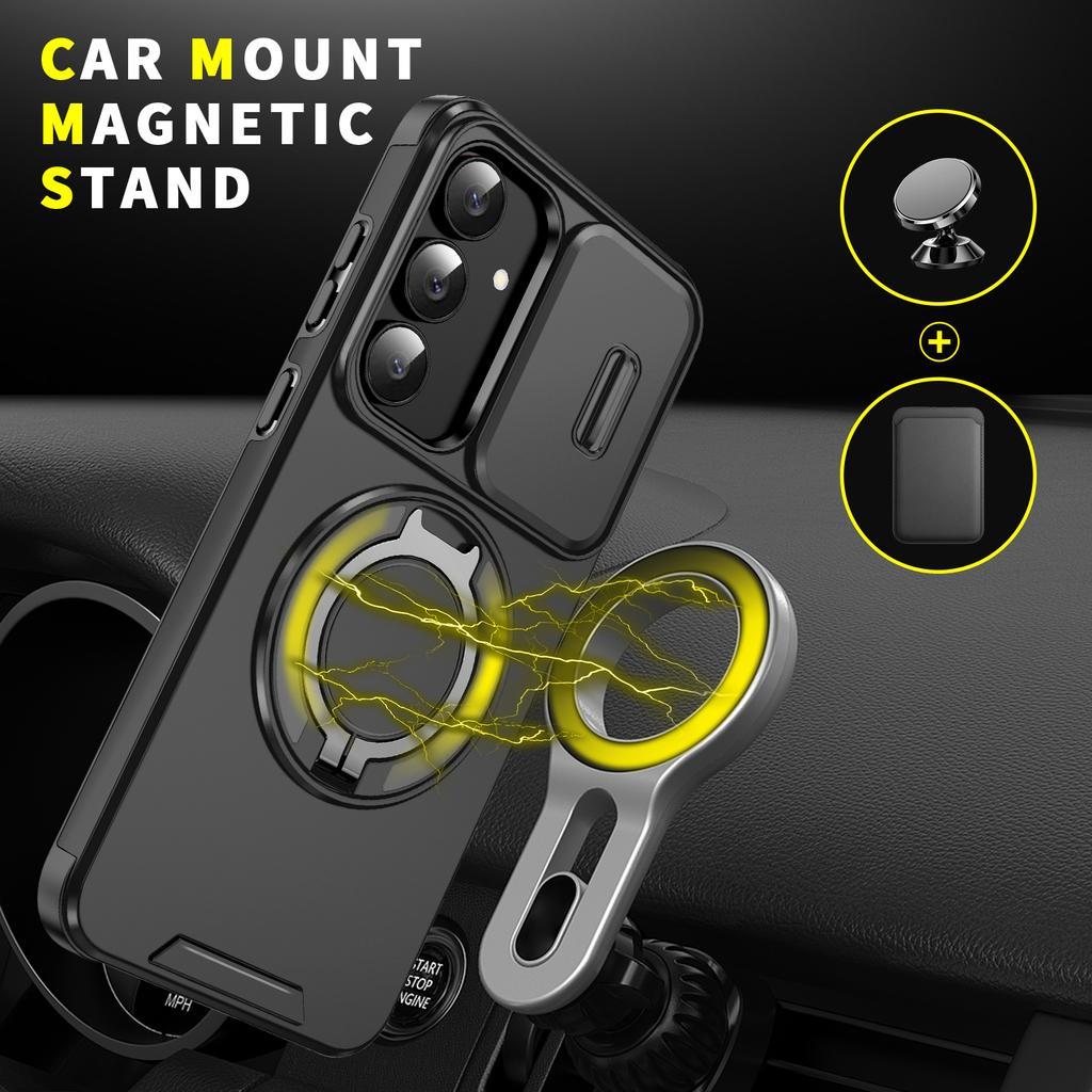 Magnetic Ring Stand Phone Case For Samsung Galaxy S25 FE Slide Camera Lens Protection TPU Frame Hard Plastic Back Cover Fundas